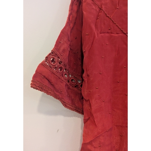 NWT Sundance Catalog Red Cupro Viscose Lace Embroidered Blouse Size XS - Picture 5 of 6
